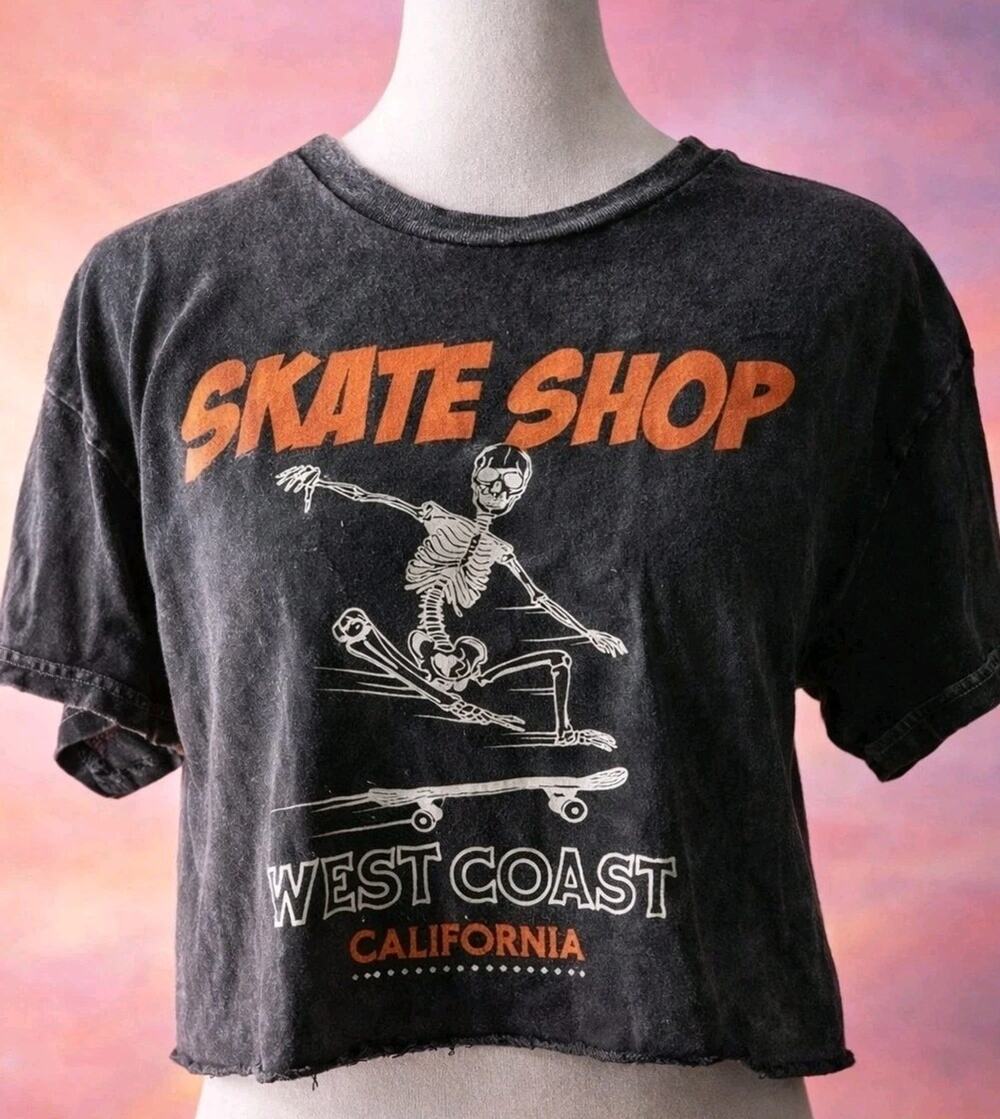 Isaac Morris IML Crop Top Skate Skeleton Graphic West Coast Tee Womens L